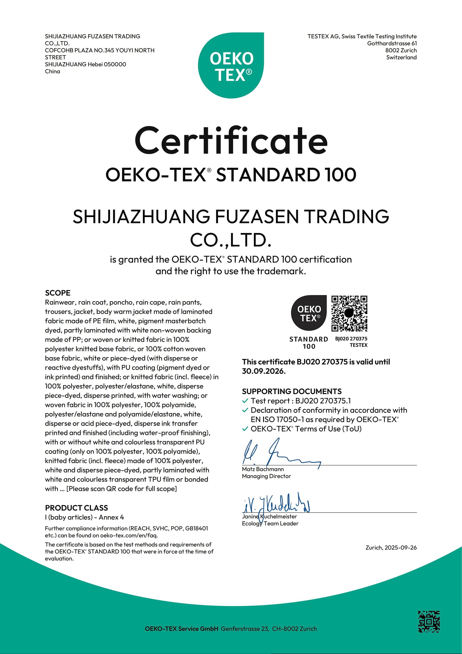 OEKO-TEX STANDARD 100